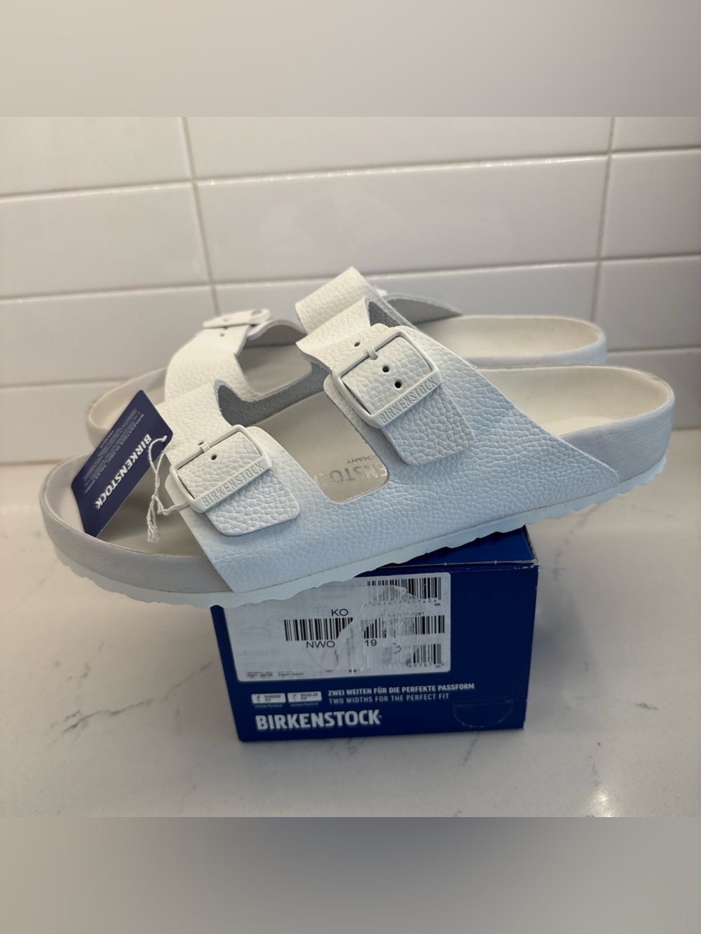 New Birkenstock Arizona Exquisite White Leather Sandals Men’s Size 45 US 12 wide